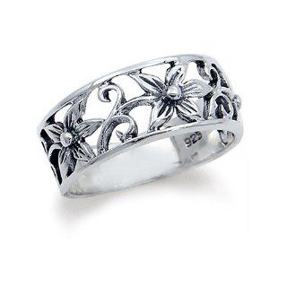 925 Sterling Silver FLOWER FILIGREE Band Ring Jewelry