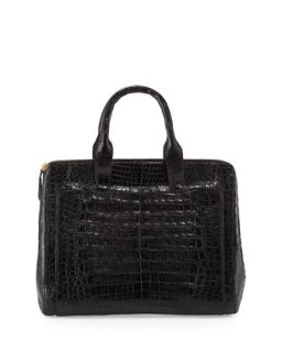 Crocodile Large Zip Tote Bag, Black   Nancy Gonzalez