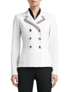 Womens Double Milano Knit Double Breasted Pea Coat with Pockets and Striped
