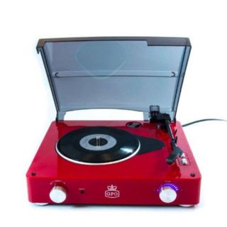 GPO Stylo Turntable (3 Speed) with Built In Speakers   Red      Electronics