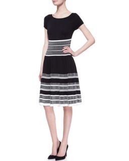 Womens short sleeve fit and flare swing dress, black/white   kate spade new