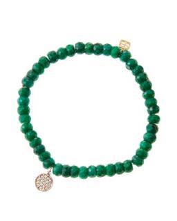 6mm Faceted Emerald Beaded Bracelet with Mini Rose Gold Pave Diamond Disc Charm