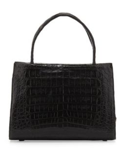 Small Compartmentalized Crocodile Tote Bag, Black   Nancy Gonzalez