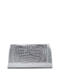 Metallic Crocodile Slicer Clutch Bag, Silver   Nancy Gonzalez