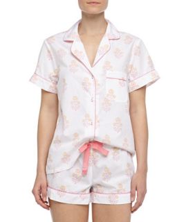 Womens Eloise Indian Flower Print Short Pajamas, Pink/Orange/White   Three J