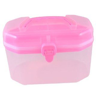 Plastic Double Layers Detachable Cosmetic Storage Handle Box Case Clear Pink  Storage Cabinets 