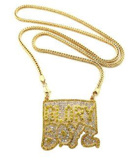 Hot Iced Out Chief Keef's 'GLORY BOYZ' Pendant Necklace w/ 4mm 36" Franco Chain GOLD XP932G Jewelry