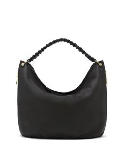 Nora Knotted Pebbled Leather Hobo Bag, Black   VC Signature