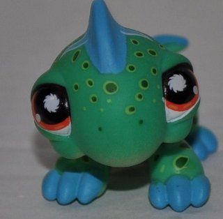 Iguana #906 (Green, Blue Spikes, Orange Eyes, White Triangles, Black Dots) Littlest Pet Shop (Retired) Collector Toy   LPS Collectible Replacement Single Figure   Loose (OOP Out of Package & Print) 