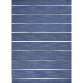 Handmade Flat Weave Stripe Blue Wool Rug (10 X 14)