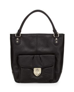 Pebbled Leather North South Tote Bag, Black   Love Moschino