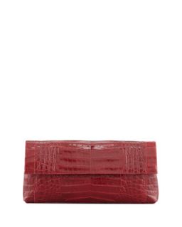 Soft Flap Crocodile Clutch Bag, Red   Nancy Gonzalez