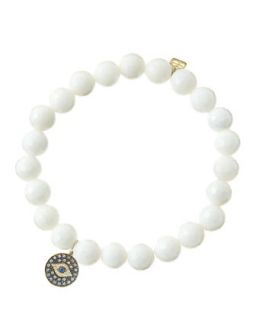 8mm Faceted White Agate Beaded Bracelet with 14k Gold/Rhodium Diamond Small