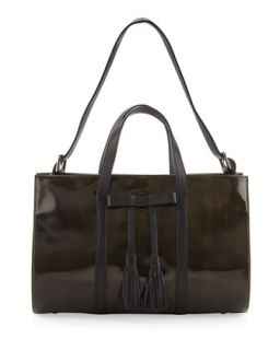 Adette Glazed Leather Satchel Bag, Black   L.A.M.B.