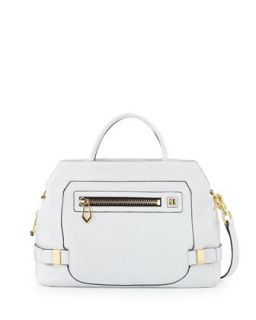 Honore Large Perforated Leather Satchel Bag, White   Botkier