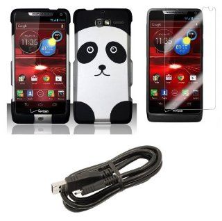 Motorola Droid Razr M XT907 (Verizon) Combo   Panda Design Shield Case + Atom LED Keychain Light + Screen Protector + Micro USB Cable Cell Phones & Accessories
