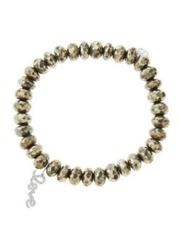 8mm Faceted Champagne Pyrite Beaded Bracelet with 14k White Gold/Diamond Love