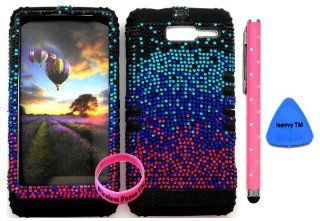 Bumper Case for Motorola Droid Razr M (XT907, 4G LTE, Verizon) Protector Case Multi color Bling Snap on + Black Silicone Hybrid Cover (Stylus Pen, Pry Tool & Wireless Fones' Wristband included) Cell Phones & Accessories