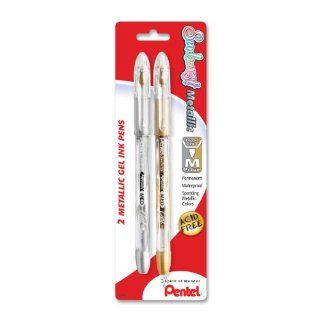 Pentel Sunburst Metallic Gel Pen, Medium Line, Permanent Gold and Silver Ink, 2 Pack (K908MBP2XZ)  Gel Ink Rollerball Pens 