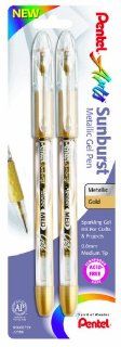Pentel Arts Sunburst Metallic Gel Pen, Medium Line, Permanent, Gold Ink, 2 Pack (K908BP2X)  Gel Ink Rollerball Pens 
