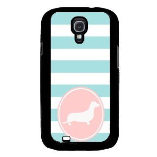 Love Dachshunds Aqua Stripes Circle Hipster Samsung Galaxy S4 I9500 Case Fits Samsung Galaxy S4 I9500 Cell Phones & Accessories