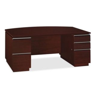 Bush Milano 2 Double Pedestal Bow Front Desk with Glass Doors Bookcase Hutch 