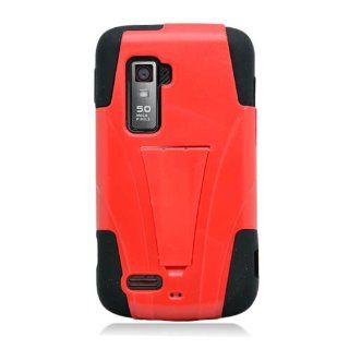 Eagle Cell PHZTEN910YSTBKRD HypeKick Hybrid Protective Gummy TPU Case with Kickstand for ZTE Anthem 4G N910   Retail Packaging   Black/Red Cell Phones & Accessories