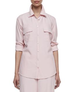 Long Sleeve Silk Safari Shirt, Petite   Go Silk