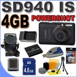 Canon PowerShot SD940IS 12.1MP Digital Camera w/ 4x Wide Optical IS Zoom (Black) 4GB BP4L Battery/Charger BigVALUEInc Accessory Saver Bundle  Point And Shoot Digital Cameras  Camera & Photo