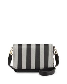 Hunter Striped Mixed Texture Faux Leather Clutch, Black/White   French