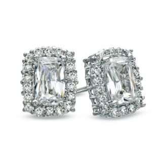 Cubic Zirconia and Crystal Frame Stud Earrings in White Rhodium Plated