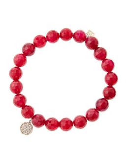 8mm Faceted Red Agate Beaded Bracelet with Mini Rose Gold Pave Diamond Disc