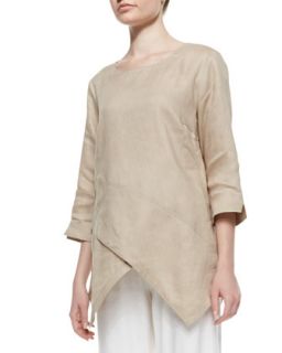 Linen Asymmetric Long Tunic, Womens   Go Silk