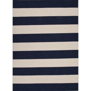 Flat Weave Stripe Blue Wool Rug (2 X 3)