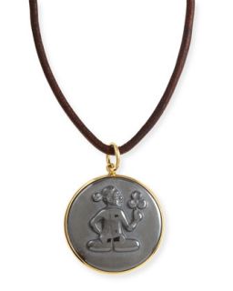 Hematite Virgo Zodiac Pendant Necklace on Leather Cord   Syna