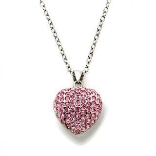 Stately Steel Reversible Crystal Puffed Heart Pendant with 16" Chain