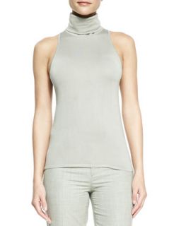 Womens Sleeveless Silk Cashmere Turtleneck Top, Silver   Ralph Lauren