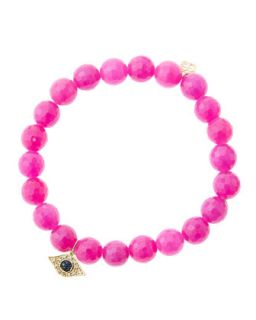 8mm Faceted Fuchsia Agate Beaded Bracelet with 14k Yellow Gold/Diamond Small