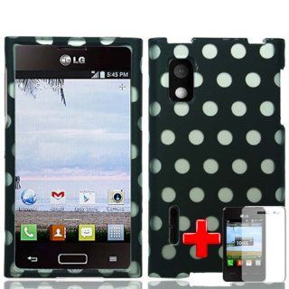 LG Optimus Extreme L40G (Straight Talk/ Net 10) 2 Piece Snap On Glossy Image Case Cover, Black/White Polka Dot Design + LCD Clear Screen Saver Protector Cell Phones & Accessories