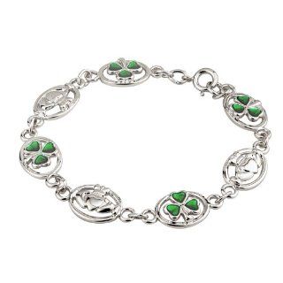 Rhodium and Enamel Oval Claddagh Bracelet Made in Ireland Jewelry