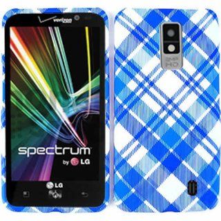 For Lg Spectrum Vs920 White Blue Plaid Matte Texture Case Accessories Cell Phones & Accessories