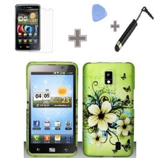 Rubberized Butterfly Flower Snap on Design Hard Case with Screen Protector,Case Opener and Stylus Pen for Verizon LG Spectrum/Revolution 2 VS920   Hawaiian Green Cell Phones & Accessories