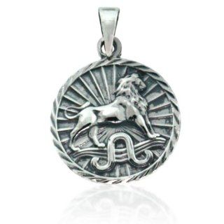 .925 Sterling Silver Zodiac Sign Leo Medal Pendant Jewelry