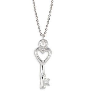 .925 Sterling Silver Love Heart Skeleton Key Pendant Jewelry
