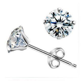 GT DESIGN Clear Round Crystal 925 Sterling Silver Stud Earrings CZ (5 mm) Jewelry