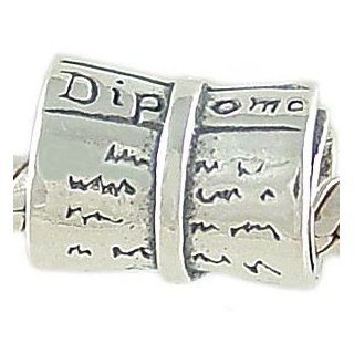 Diploma Solid 925 Sterling Silver Bead fits European Charm Bracelet Jewelry