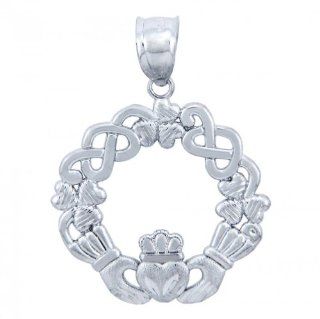 .925 Sterling Silver Trinity Knot and Clover Leaf Celtic Claddagh Pendant Jewelry