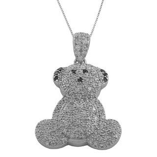 Cz Studded 925 Sterling Silver Teddy Bear Pendant With 18" Box Chain Pendant Necklaces Jewelry