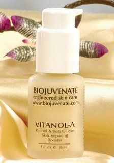 BioJuvenate Engineered Skin Care Professional Spa Quality Specialty Serum Vitanol A, a liposome encapsulated system of Retinol, Vitamin C, Beta Glucans and Amino Acids which softens and smoothes while helping to improve skin firmness, featuring Retinol and