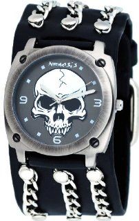 Nemesis #3CB926G Men's Wide Leather Round Skull Cuff Watch Watches